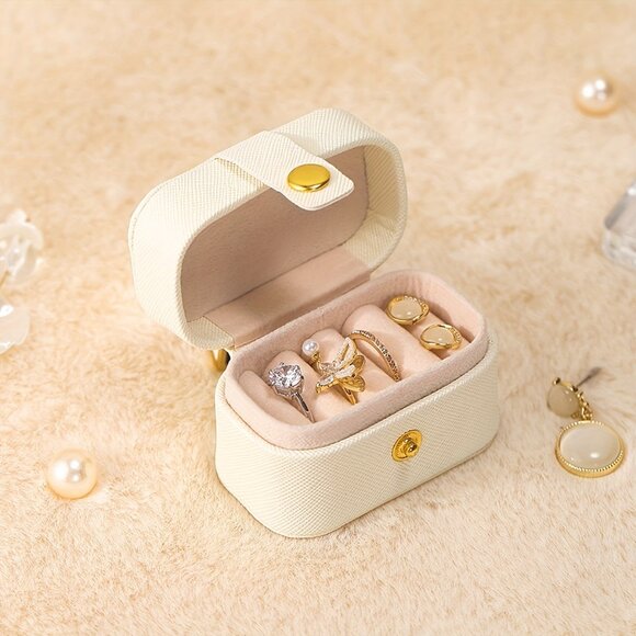 Chic Mini Faux Leather Jewelry Box for Rings & Earrings - Portable Organizer - Picture 5 of 8